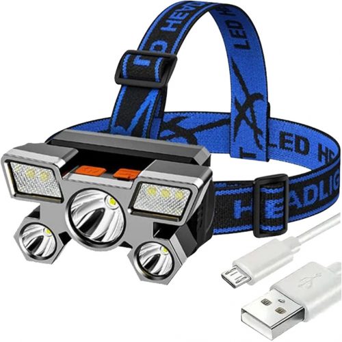 LED fejlámpa, vízálló, 4 féle világítási móddal, USB töltéssel