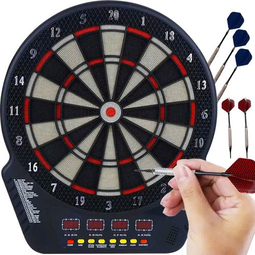 Elektronikus darts tábla digitális eredményjelzővel, 6 db nyíllal, 24 db dartsheggyel, hálózati adapterrel